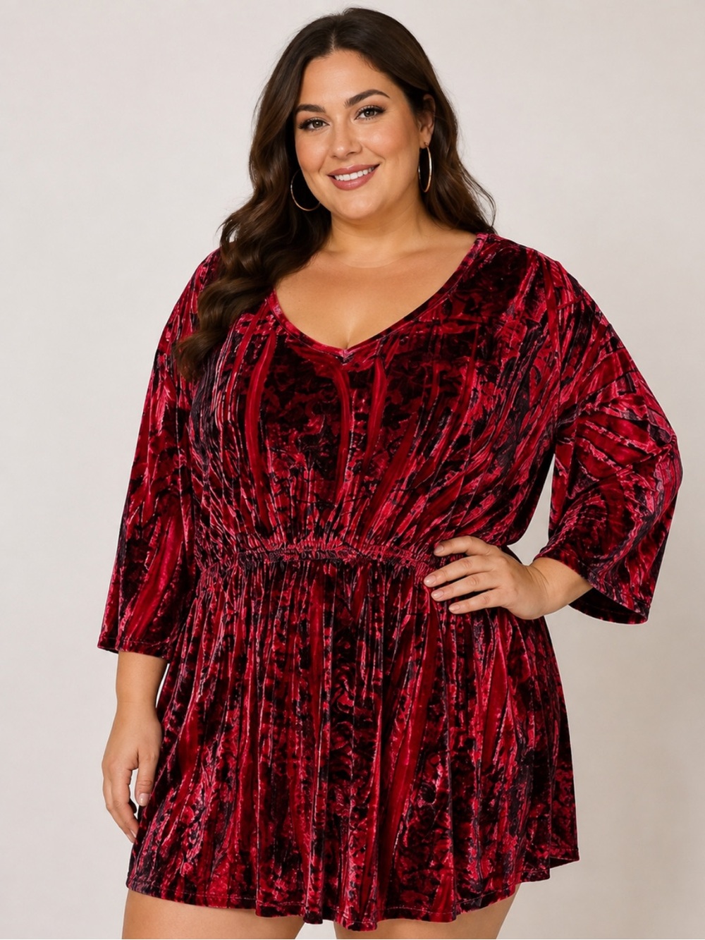 CATO Crushed Velvet V Neck Tunic Top Whimsigoth Dark Floral/Paisley Plus Size 2X